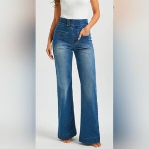 Betabrand Farah Jeans High-Waist Wide-Leg Denim Canyon Wash Jeans